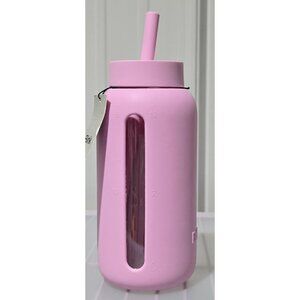 Bink Orchid Pink Day Glass Wide Mouth Water Bottle w/ Silicone Cover & Straw